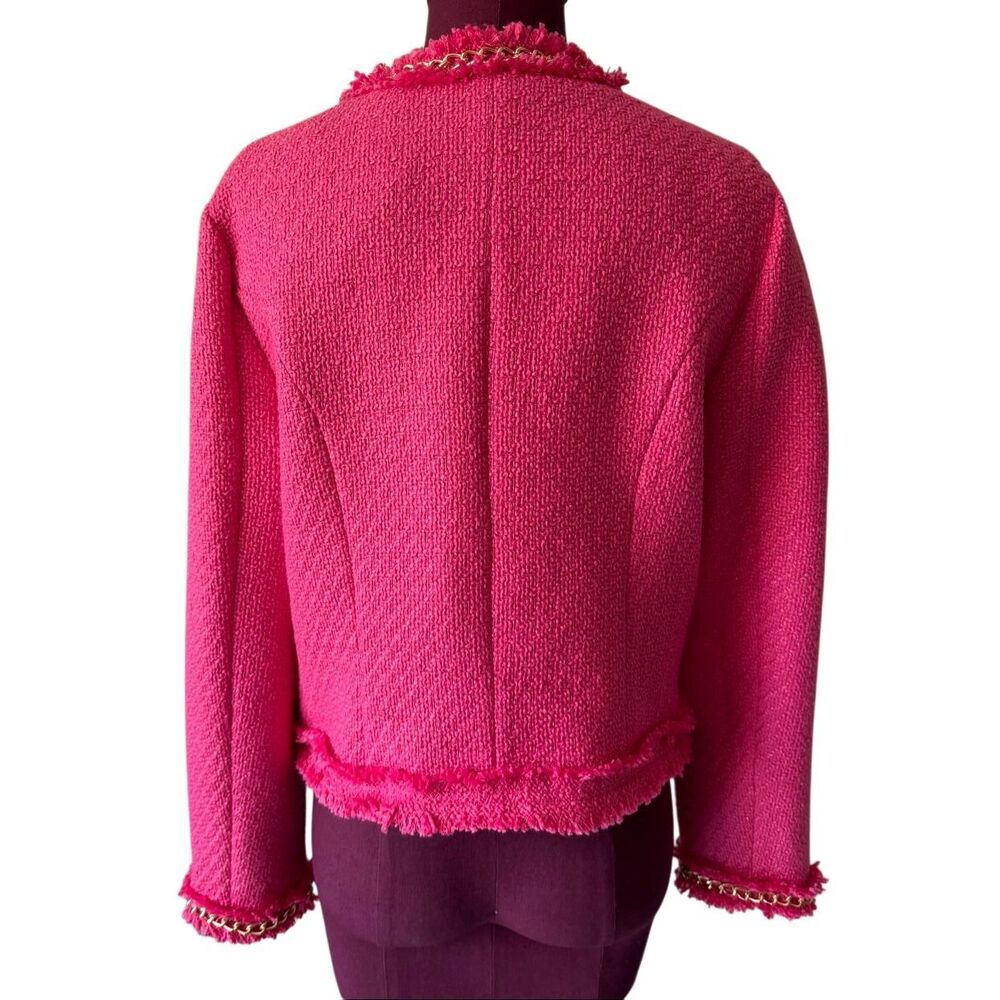 WD-NY Blazer Tweed Fringe Gold Chain Open Front Hot Pink Medium - Picture 3 of 11